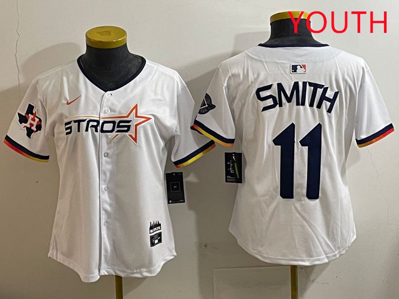 Youth Houston Astros #11 Smith White three generations Joint Name Nike 2025 MLB Jersey style 8->youth mlb jersey->Youth Jersey